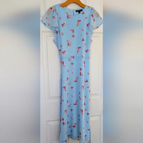 Banana Republic Sky Blue Midi Dress with Crimson Floral Accents - Picture 4 of 8